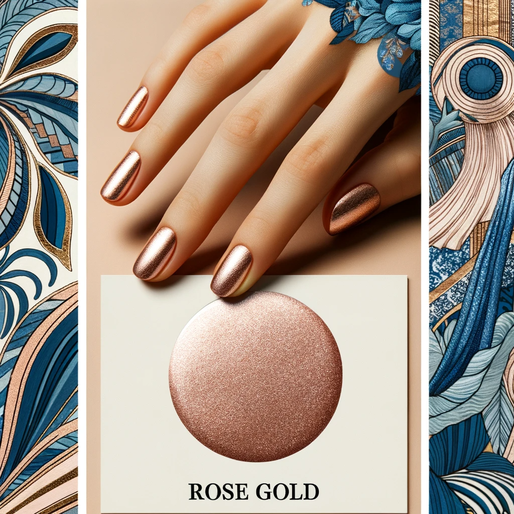 Nail Colors for Blue Dress: Rose Gold Radiance